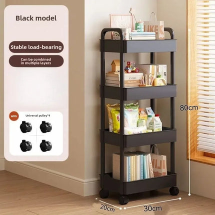 Multifunctional White Rolling Storage Cart:Open Shelves for Living Spaces Book Display,Ideal for Kitchen,Bedroom Storage Decor