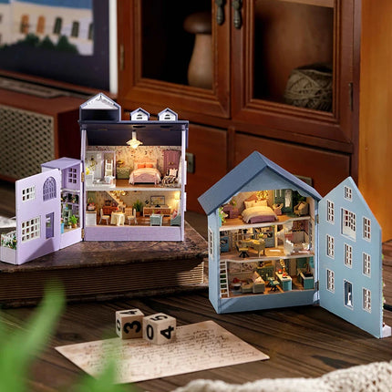 Wooden Doll House Assembly Building Model Pink Princess Villa Architecture Kit 3D