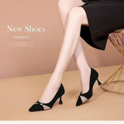 light weight black spring slip on stiletto heel shoes lady fashion comfort elegant heel pumps
