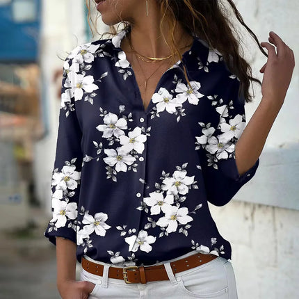 Fashion Long Sleeve Shirt Summer Breathable Single-Breasted Lapel Top 3d Floral Printed Button Shirts Women's Clothing Autumn