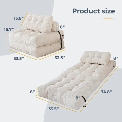 Folding Sofa Bed, Convertible Sleeper Chair with Pillow Foldable Matress,