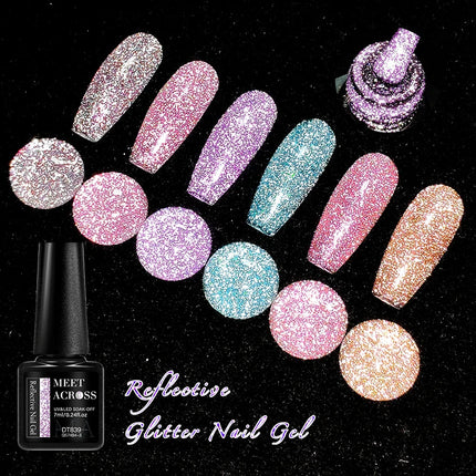 MEET ACROSS Sparkling Rose Pink Reflective Glitter Gel Nail Polish