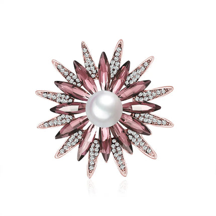 New Shiny Sun flower Brooches For Women Luxury Big Pearl Rhinestone Brooch Pins Jewelry Dress Suit Accessories Wedding Gifts