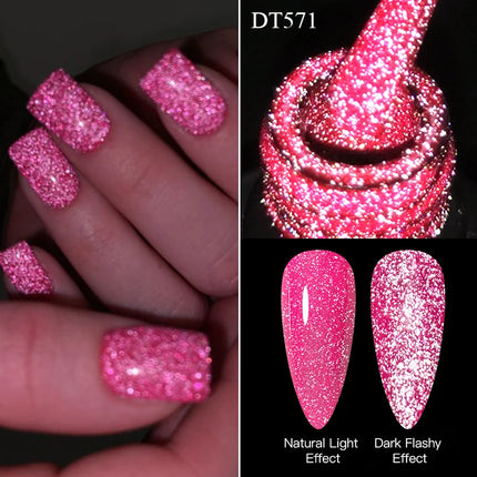 MEET ACROSS Sparkling Rose Pink Reflective Glitter Gel Nail Polish