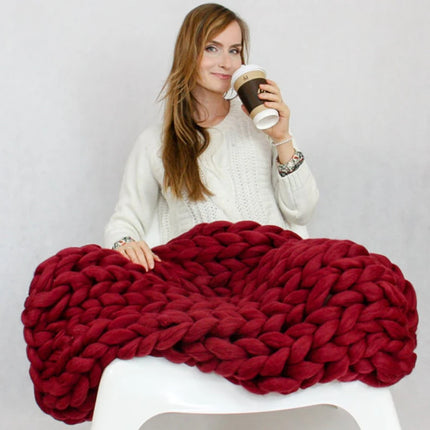 Hand Chunky Knitted Blanket Thick Yarn Merino Wool Bulky Knitting Throw Blankets