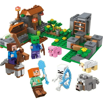 Village Farm Cave Mine Alex Zombie Action Figures Building Blocks Toys Gift for Children