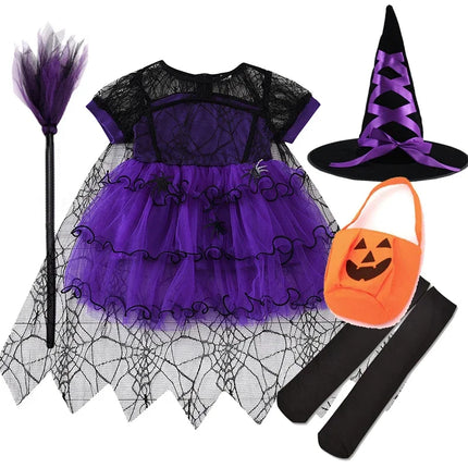 Halloween Costume Girls Princess Spider Mesh Dress Children