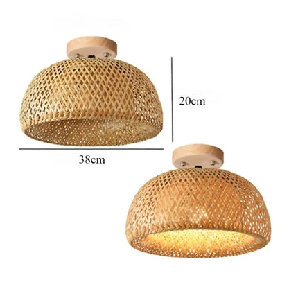 Handmade Boho Bamboo Wicker Ceiling Light Fixture Traditional Farmhouse Bedroom Nursery Hallway Corridor Mount Ceiling Light