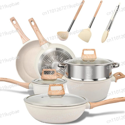 Kitchen Essentials Pot Set of 12 Non Stick Cookware Sets with Granite Coating and Universal Sensing Gas