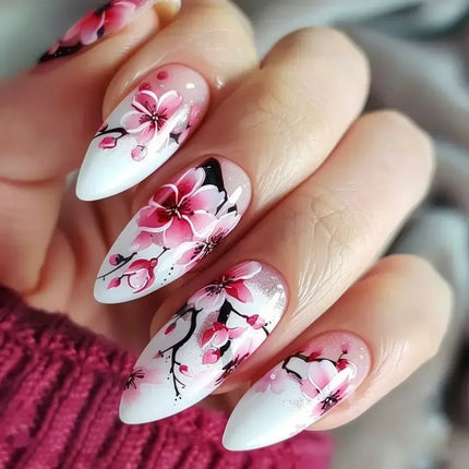 24Pcs Autumn Winter Matte Almond False Nails with Glue Rose