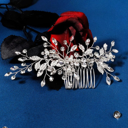 New Silver Alloy Hair Comb Handmade Pearls Rhinestones Fashion Metal Headpiece Elegant Hair Jewellery Accessory For Women