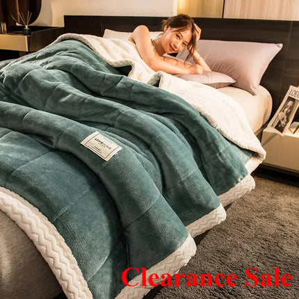 New Coral Fleece Autumn Winter Warm Blankets For Bed 3 Layers Thicken Flannel Blanket Quilt Soft Comfortable Warmth Quilts