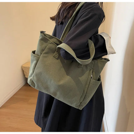 Fashion Versatile Shoulder Bag College Wind Commuting Corduroy Square BagUnisex Large Capacity Leisure Portable Crossbody Bag