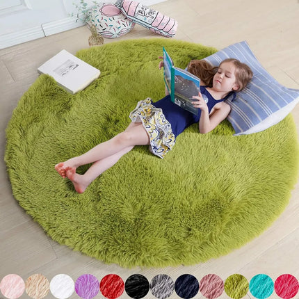 Pink Round Rug for Girls Bedroom,Fluffy Circle Area Rug for Kids Room,Furry Shaggy Carpet for Living Room