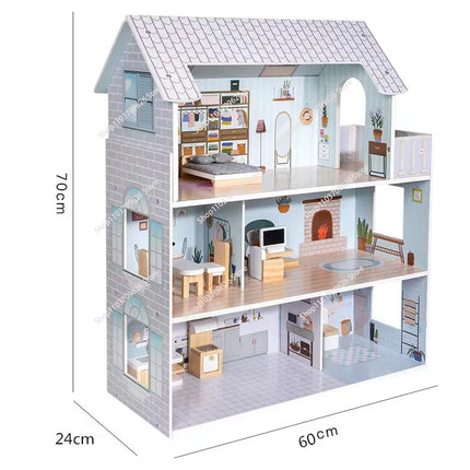 Wooden Three-story Villa Doll House Ins Nordic Simulation Big House Boys and Girls Birthday Gift
