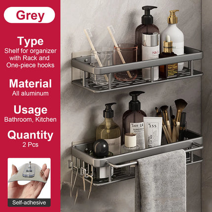 Bathroom Shelf No Drill Wall Mounted Shampoo Bottle Shower Corner Rack Toilet Storage Rack Aluminum