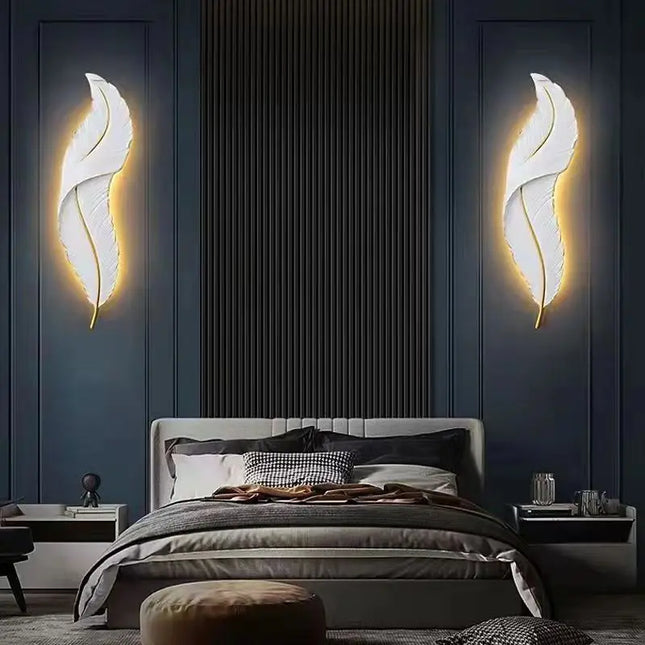 Modern Feather Resin Wall Lamps LED Wall Sconces Bedroom Bedside Living Room Background Wall Hallway Home Decor Indoor Lighting