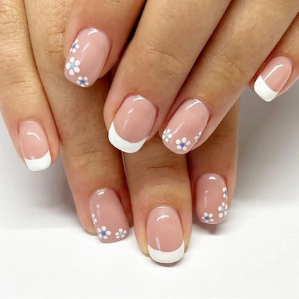 24pcs Short Square Press on Nails Jade Flower Sparkling