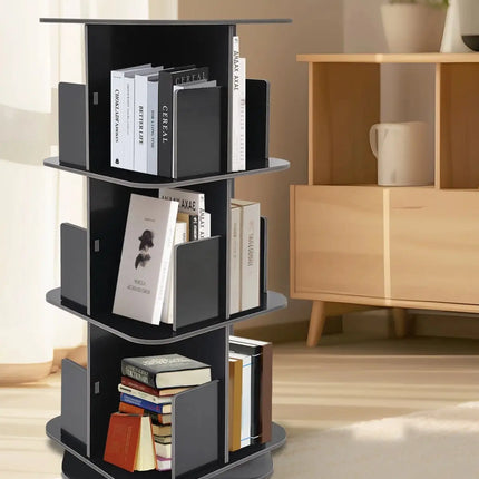 Good Stability 3 Tier Standing Bookcase 360° Rotating Bookshelf Space-Saving for Bedrooms/Living Rooms/Game Rooms Safe Baffle