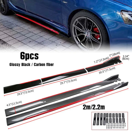 2M/2.2M Car Universal Side Skirts Extension Rocker Panels Lip Splitters 6PCS Side Spoiler For Civic Benz BMW ABS Car Accessories