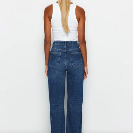 Trendyol TYZA Women's Jeans Casual Beltless Wide Leg Denim Plain Jeans Wide Leg Casual Pants Denim Pants