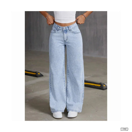 High Waist Straight Leg Casual Jeans Women's Sweet And Spicy Style Loose Long Pants Cotton