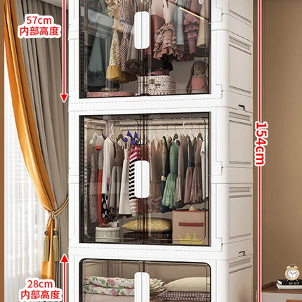 Double Door Open Clothes Storage Organizer with Wheels Foldable Wardrobe Cabinet Baby Cupboard Organizing Box Containers Bin