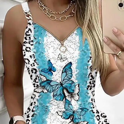 Y2K Fashion Women's Dress Casual Sexy Strap Sleeveless Denim Look Print Chain Decor Casual Dress 2025 Summer New Ottd