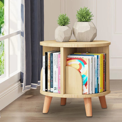 360 Rotating Wooden Bookshelf Livingroom Storage Rack Floor Standing Bookcase for Kids&Adults