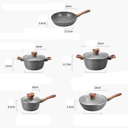 Marble and Mica Non-stick Frying Pan Set, Western-style Wok, Soup Pot,