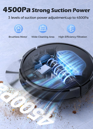 Lubluelu SL68 Robotic Vacuum Cleaner, 4500Pa Suction Power, Anti-Siphon, 5 Maps, Self-Charging, 24 No-Go Zones,110V-240V Power