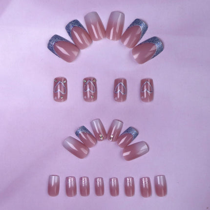 24 PCs Short French Gradient Love Nails with 1 Jelly Gel and 1 Nail File-For Girl Mother Women Gift