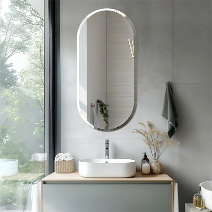 LUVODI Frameless Long Oval Bathroom Vanity Mirror Silver Glass Wall Decor Mirror with Beveled Edge for Bathroom Entryway