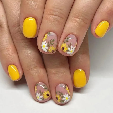 24pcs Short Square Press on Nails Jade Flower Sparkling
