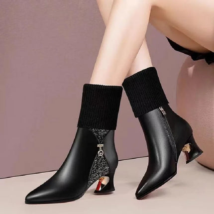 cresfimix women casual high quality brown patent leather autumn & winter warm boots lady elegant black comfort heel shoes ab621