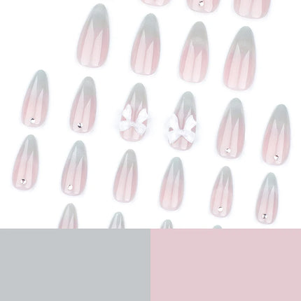 24pcs Sweet Cat Eye French Press on Nails Diamond-Pointed