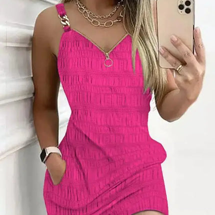 Y2K Fashion Women's Dress Casual Sexy Strap Sleeveless Denim Look Print Chain Decor Casual Dress 2025 Summer New Ottd