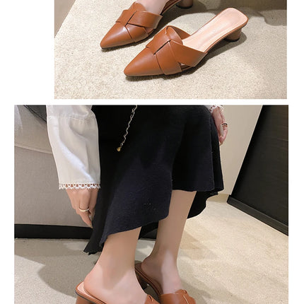 Summer Riband Decoration Slippers Women Fashion High Quality Round Heel Shoes Casual Sweet High Heels Plus Size 42 Women Sandals