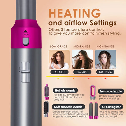 Hair Dryer 5-In-1 Electric Hair Comb Negative Ion Straight Curler Brush