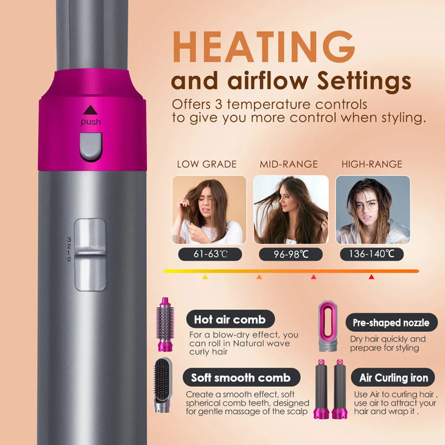 Hair Dryer 5-In-1 Electric Hair Comb Negative Ion Straight Curler Brush