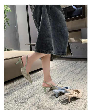 Sea Salt Blue Pointed High Heel Sandals for Women Back Hollow Half Headed Single Shoes Fashion Versatile Casual Shoes