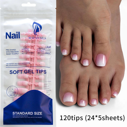 144pcs Short Square False Toe Nails Lake Blue/White/Red/Nude Press