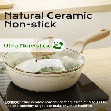 DONNOR Nonstick Frying Pan 4.6qt Ceramic Frying Pans with Lid Nonstick Cookware