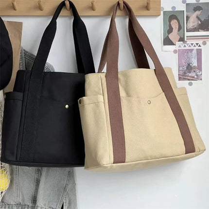 Large Capacity Canvas Tote Bags For Work Commuting Carrying Bag College Style Student Outfit Book Shoulder Bag