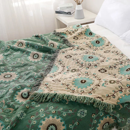 European Cotton Blanket And Throws Gauze Flowers Sofa Towel Double-sided
