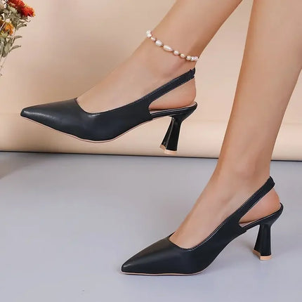 New Women Pumps Pointed Toe Sandals Slip on High Heels Sandal Black Sexy Heels Slingbacks Office Lady Shoes Wedding Summer 1422N