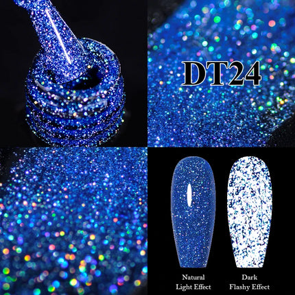 MEET ACROSS Sparkling Rose Pink Reflective Glitter Gel Nail Polish