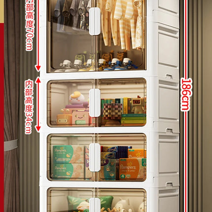 Double Door Open Clothes Storage Organizer with Wheels Foldable Wardrobe Cabinet Baby Cupboard Organizing Box Containers Bin