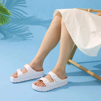 Evshine 2024 Summer Flat Sandals Fashion Women Platform Sandals Outdoor Soft Beach Slippers Non-slip Lightweight Cloud Slippers