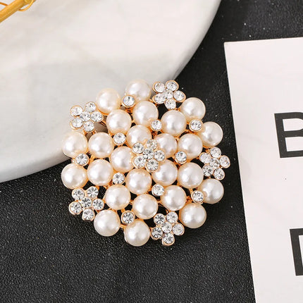 New Shiny Sun flower Brooches For Women Luxury Big Pearl Rhinestone Brooch Pins Jewelry Dress Suit Accessories Wedding Gifts